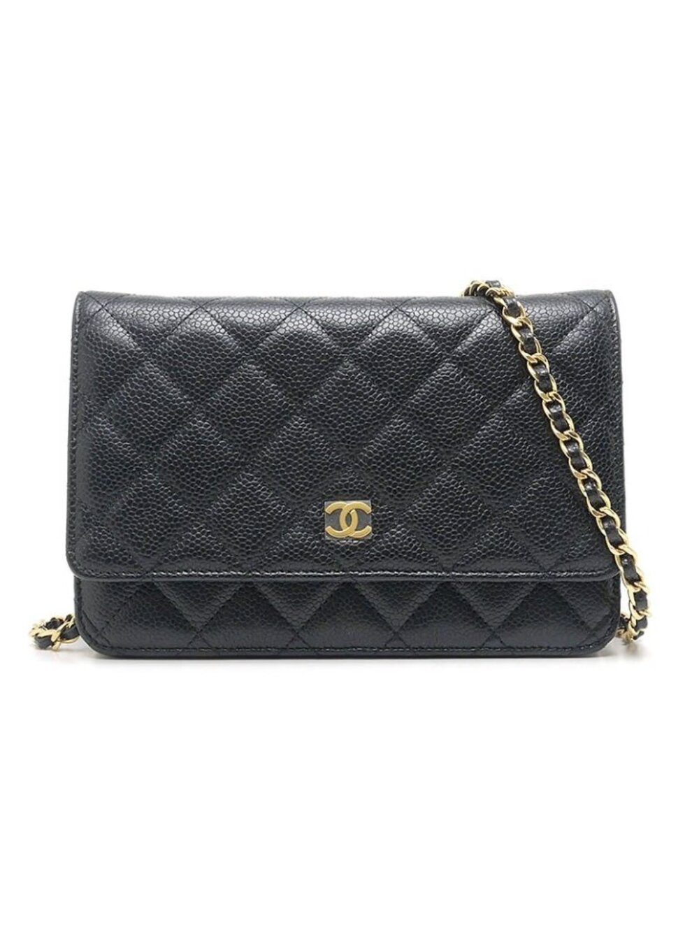 Chanel Quilted Chain Wallet Caviar Leather Shoulder Bag